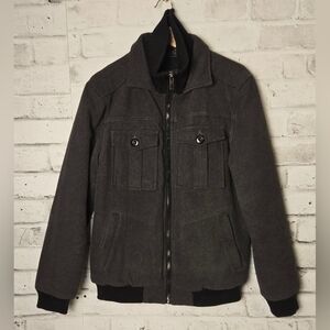 Urban Heritage Wool Blend Bomber Jacket Gray Plaid Lined Zip Up - Size M